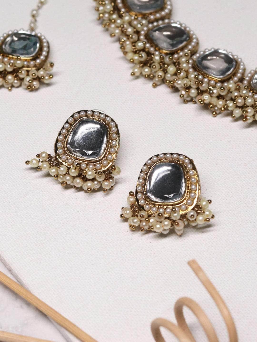 Ishhaara Kundan Stone Drop Choker Necklace