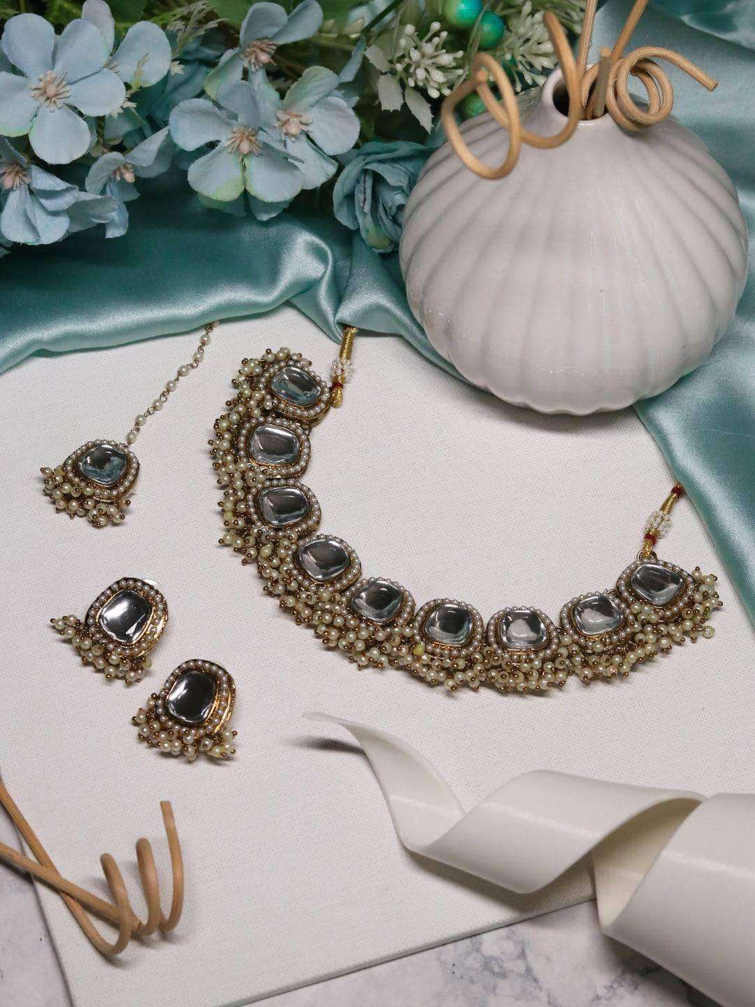 Ishhaara Kundan Stone Drop Choker Necklace