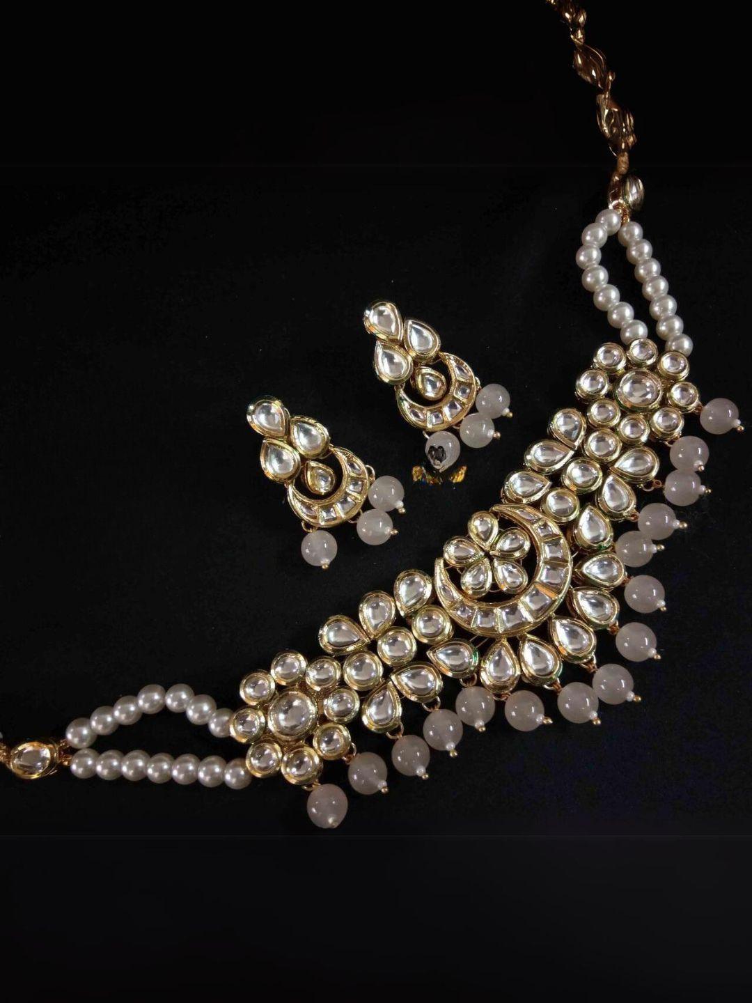Buy Kundan Stone Studded And Pearl Handcrafted Jewellery Set