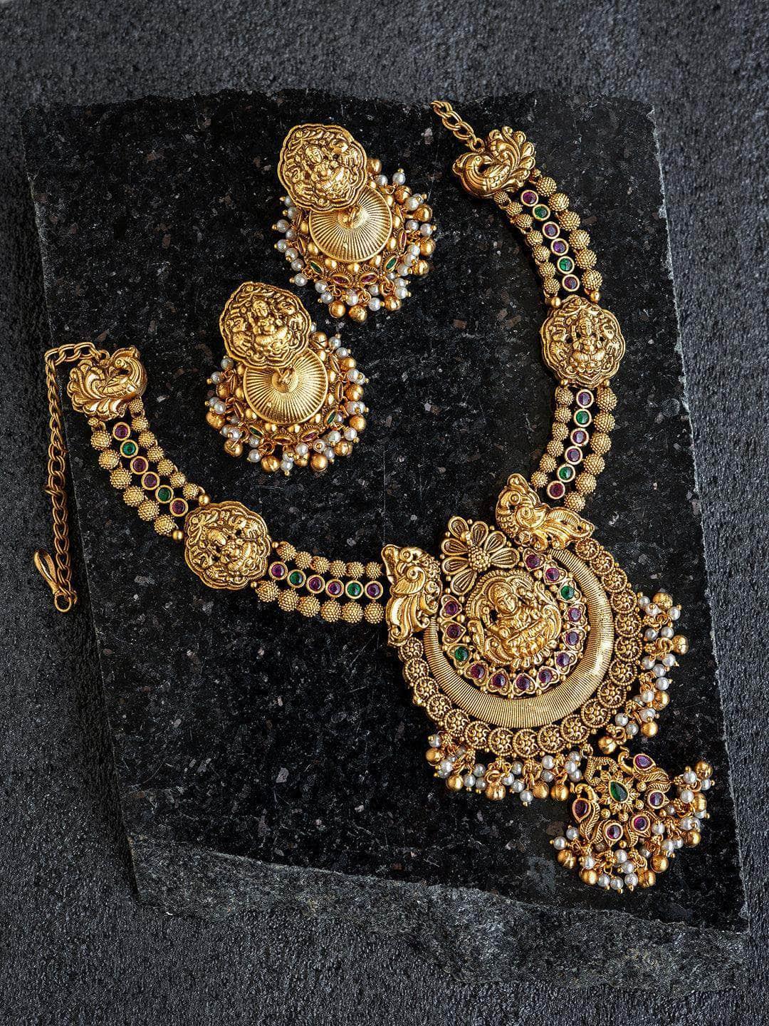 Ishhaara Lakshmi Coin Chakra Necklace With Jhumkas