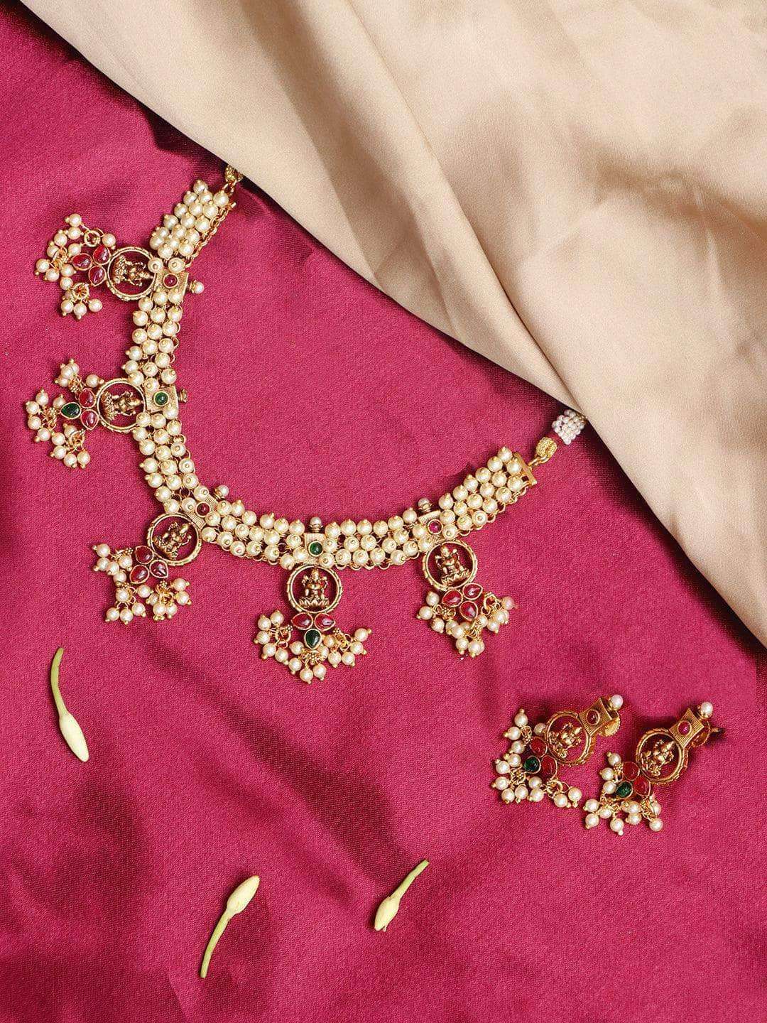 Ishhaara Lakshmi Pearl Necklace Temple Jewellery Set