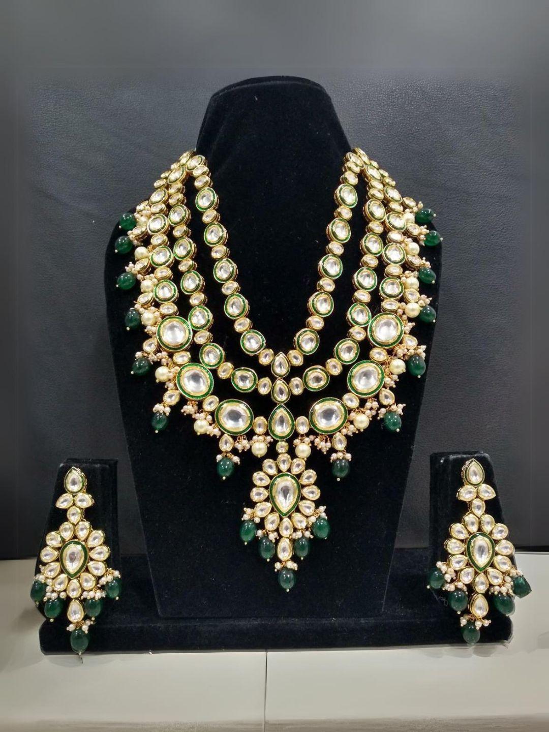 Kundan Jewellery For Lehenga Layered Long Meena Kundan Necklace Set