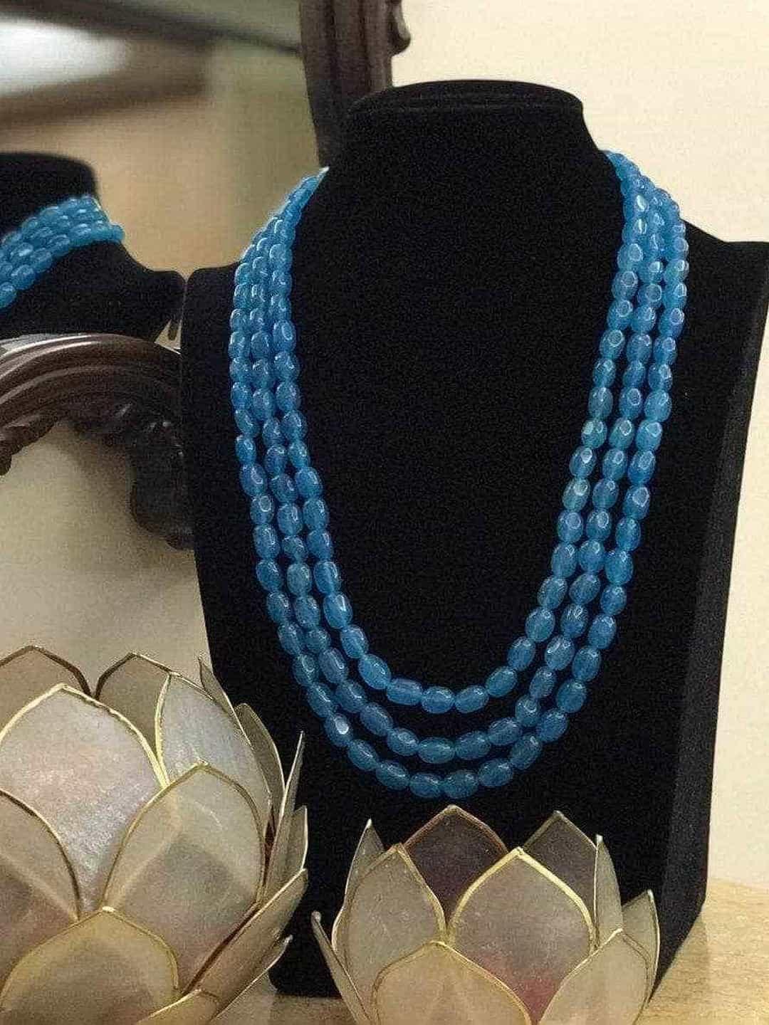 Ishhaara Light Blue 3 Layered Beads Necklace