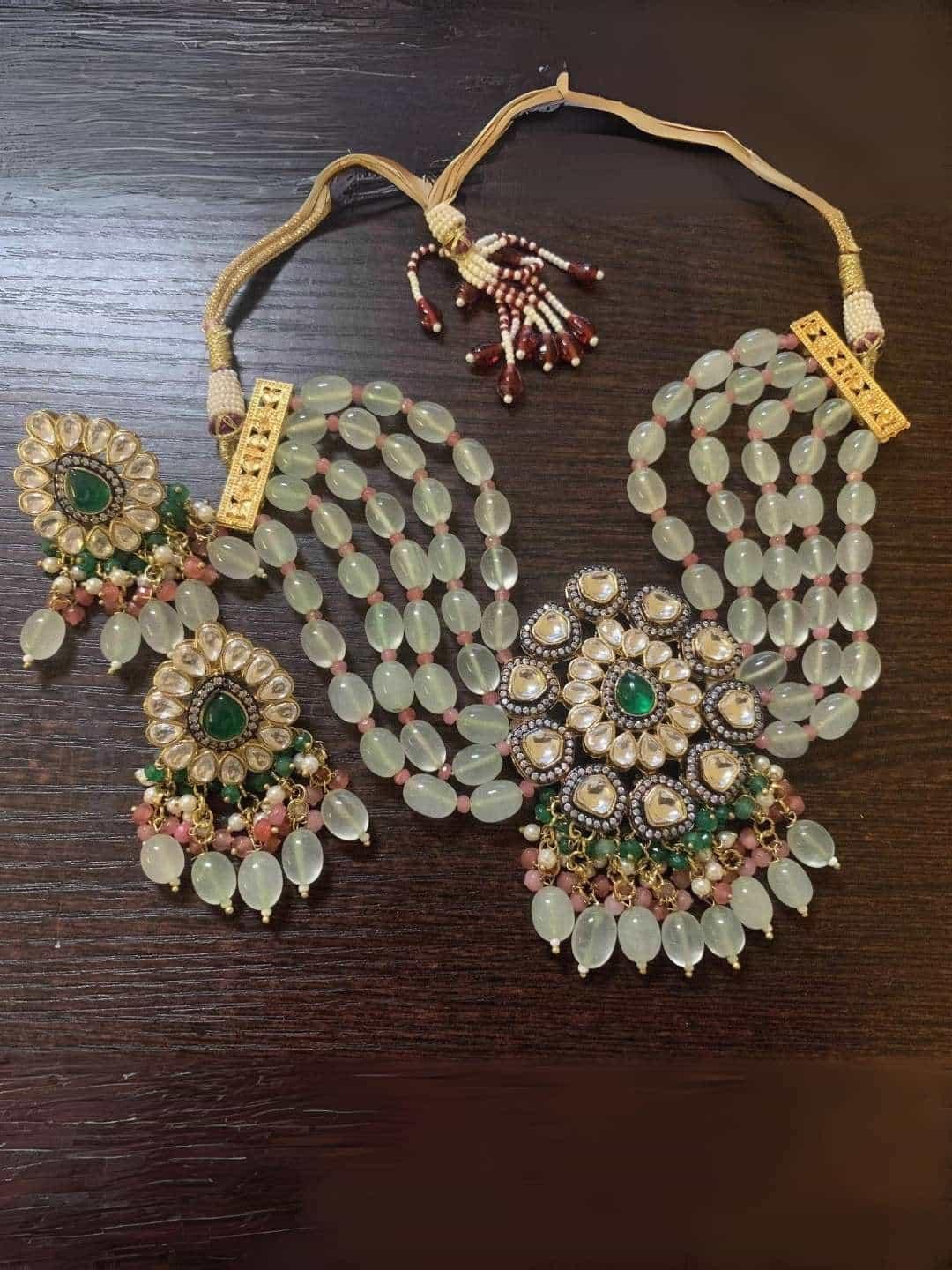 Ishhaara Aayushi In Drop Stone Multi Bead Choker Necklace Set