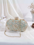 Ishhaara Light Blue Designer Oval Dabka Embroidery Work Clutch