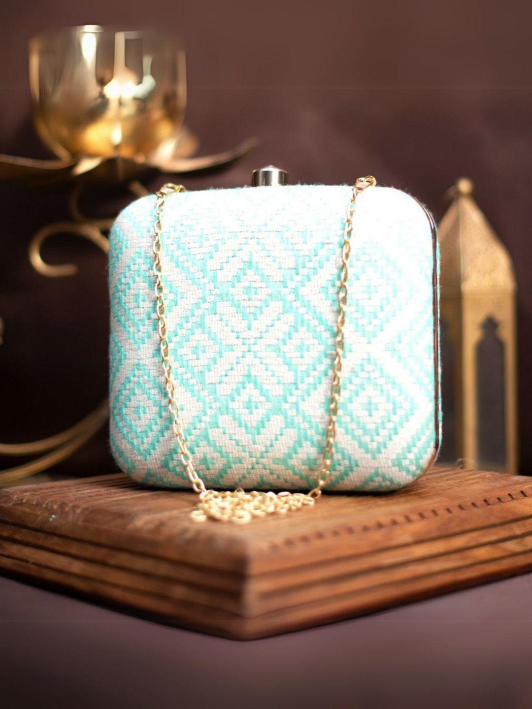 Ishhaara Light Blue Embroidery Party Clutch