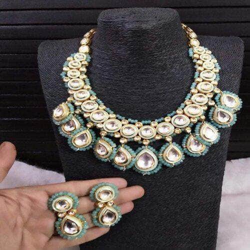 Ishhaara Green Long Emerald Kundan Necklace
