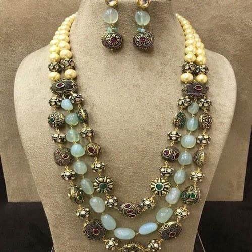 Ishhaara Stone Gunmetal Beads Necklace