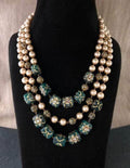 Ishhaara Triple Layered Pearl Precious Stone Necklace