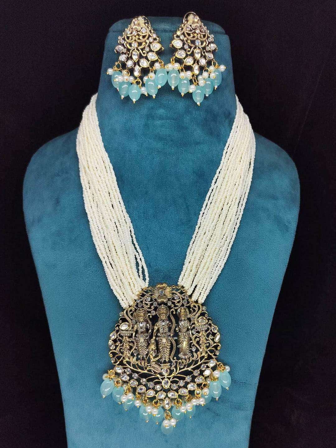 Ishhaara Victorian Style Long Temple Pendant Necklace Set