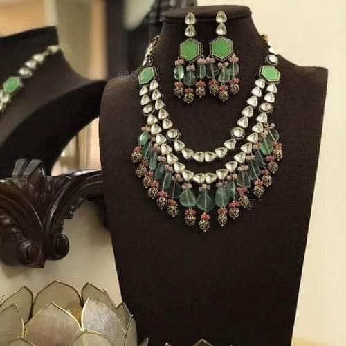 Ishhaara 2 Side Pendant Polki Necklace Set