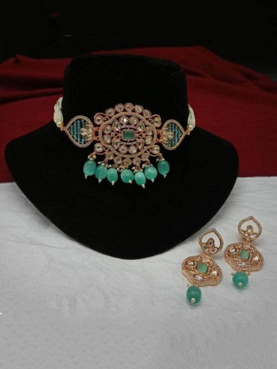 Ishhaara American Diamond Pearl Coller Choker Set