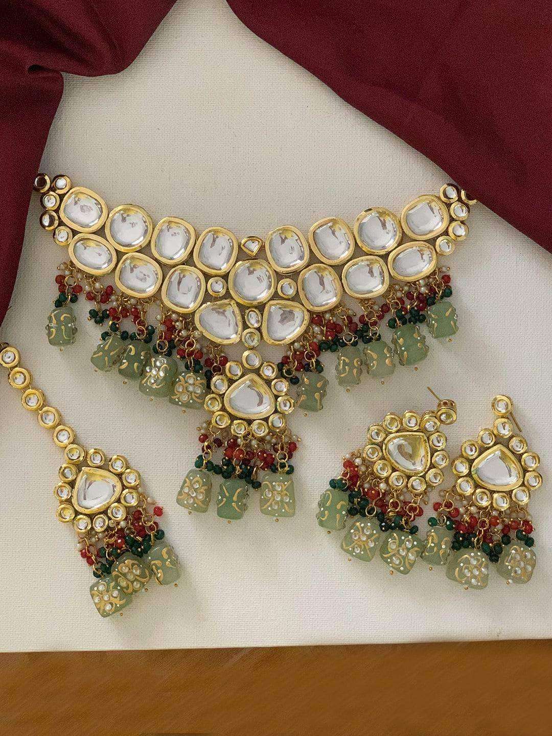 Ishhaara Big Kundan Drop Pendant Necklace Set