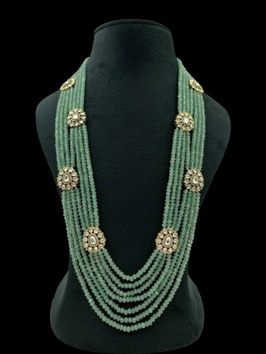 Ishhaara Light Green Floral Kundan Studded Layered Mala