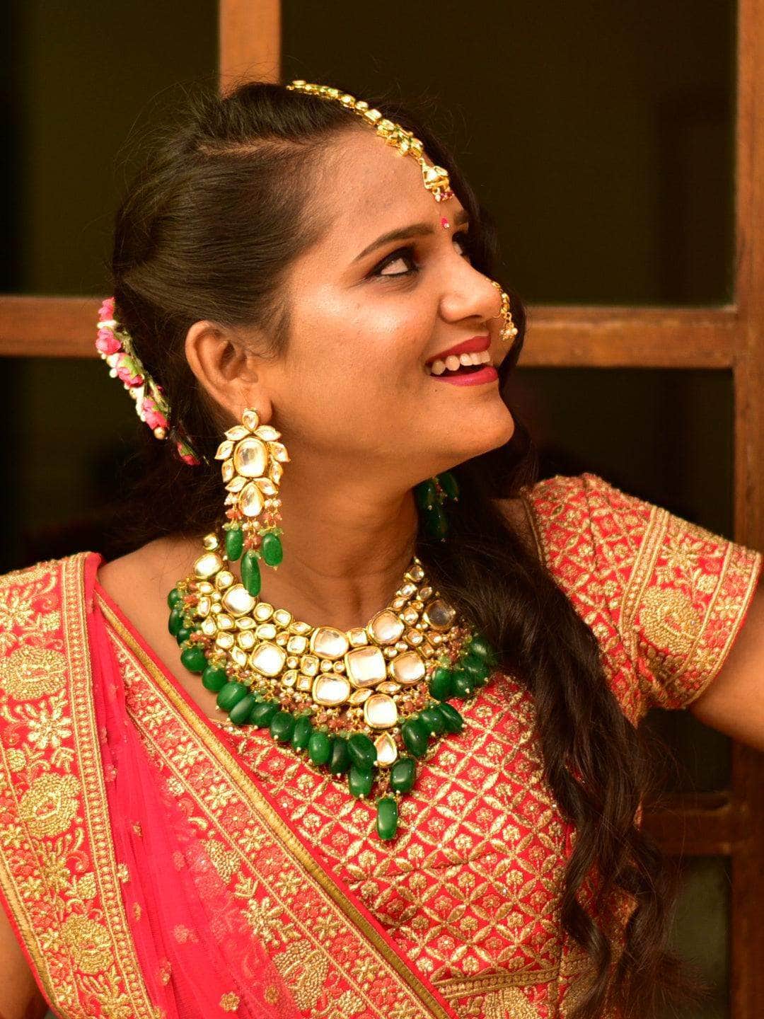 Ishhaara Light Green Kundan Bridal Necklace with Teeka