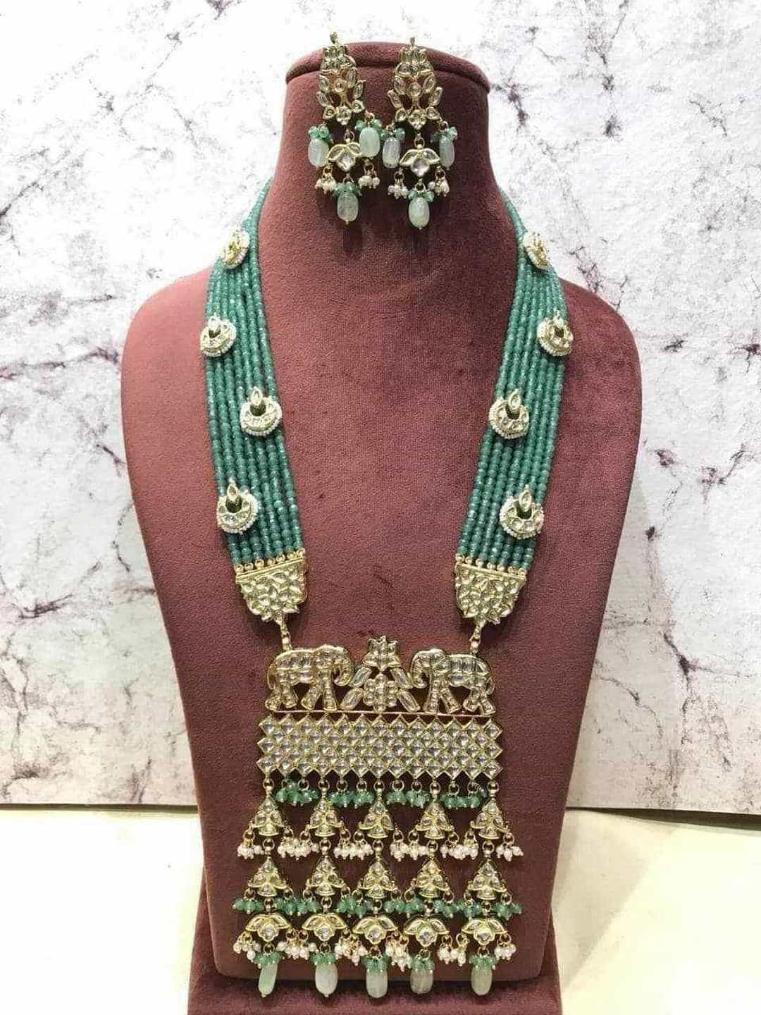 Ishhaara Light Green Masoom Minawala in Elephant Pendant Necklace
