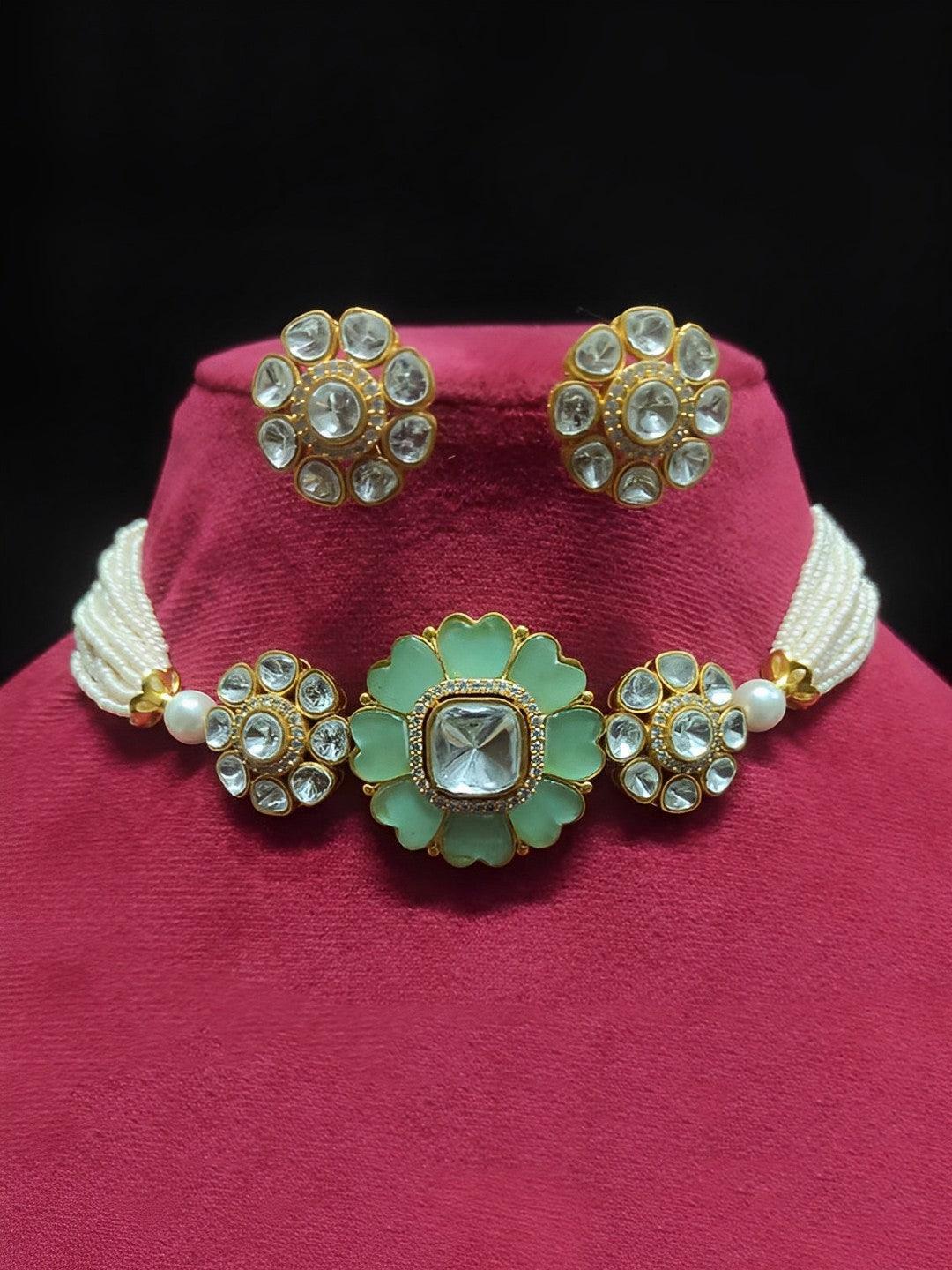 Ishhaara Blue Patiala Choker Necklace Set