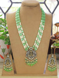 Ishhaara Light Green Royal Long Necklace With Earrings