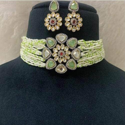 Ishhaara Triangular Moti Choker And Earring Set