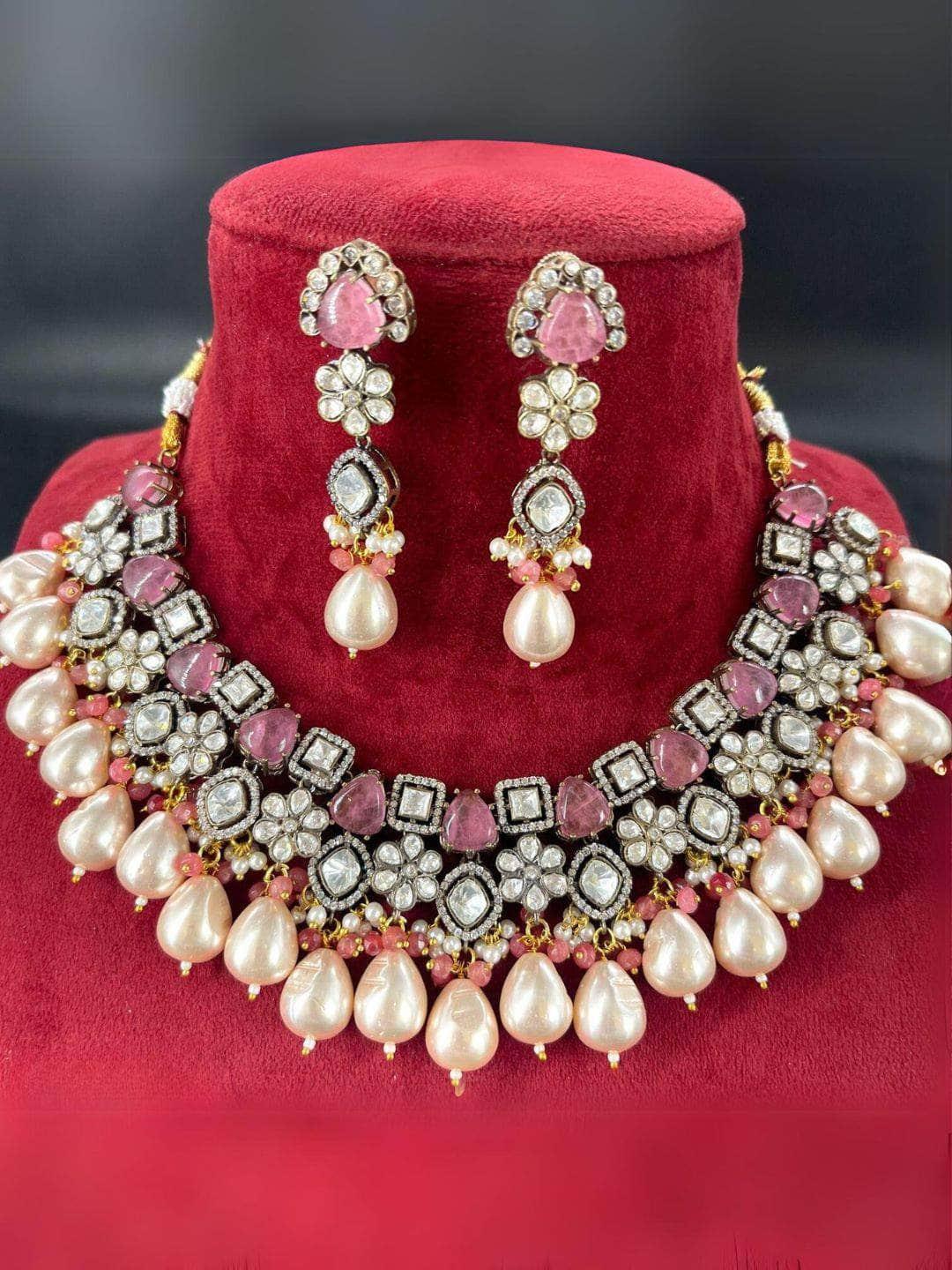 Ishhaara Gold Finish Multi Colored Kundan Necklace Set