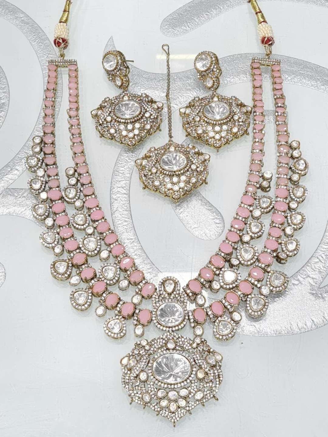 Ishhaara Light Pink Isha Ambani Inspired Long Emerald Necklace
