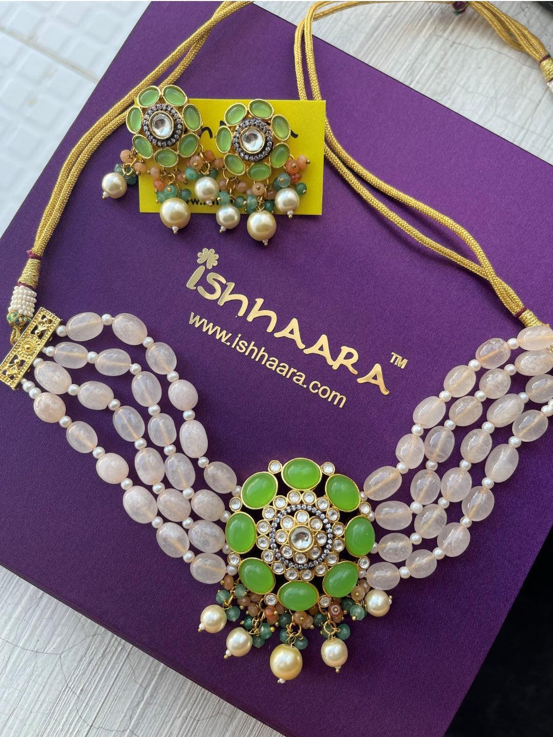Ishhaara Light Pink Masoom Minawala in Precious Choker Beaded Necklace Set
