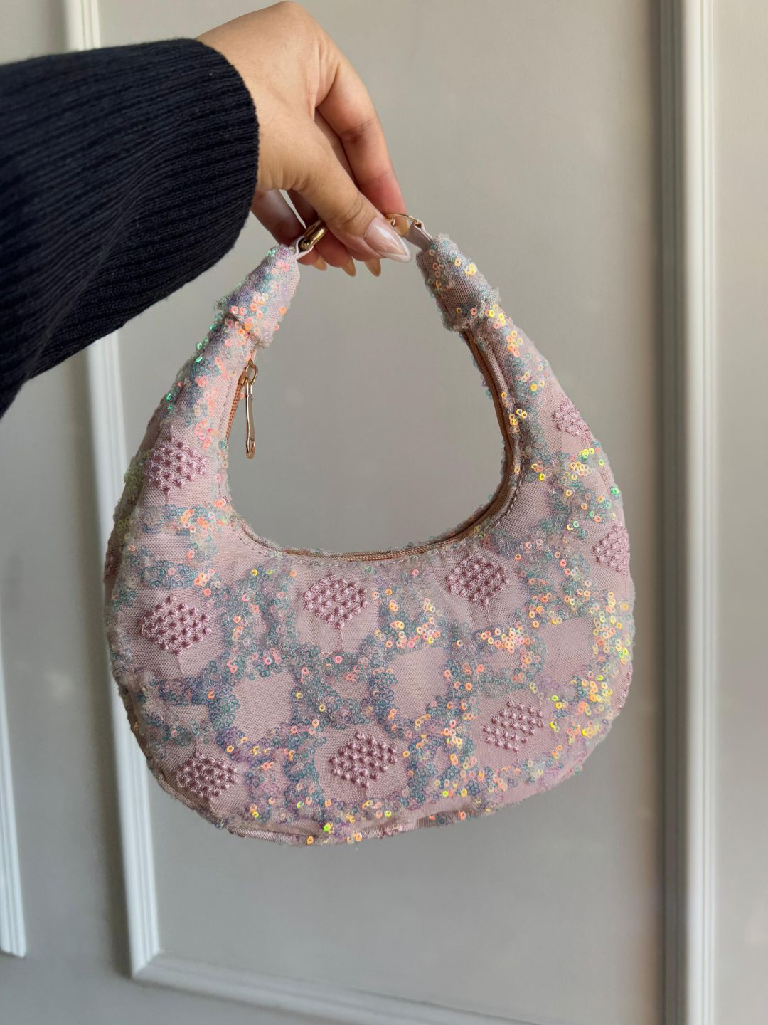 Ishhaara Light Pink Moon Bags In Designer Fabric