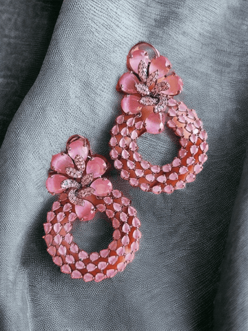 Ishhaara Light Pink Round Colorful Glam Rhinestone Earrings