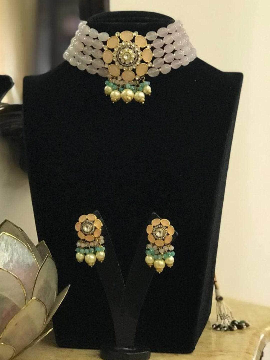 Ishhaara Light Pink Tina Dhanak In Precious Choker Beaded Necklace Set