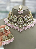 Ishhaara Light Pink Victorian Floral Shaped Polki Kundan Necklace