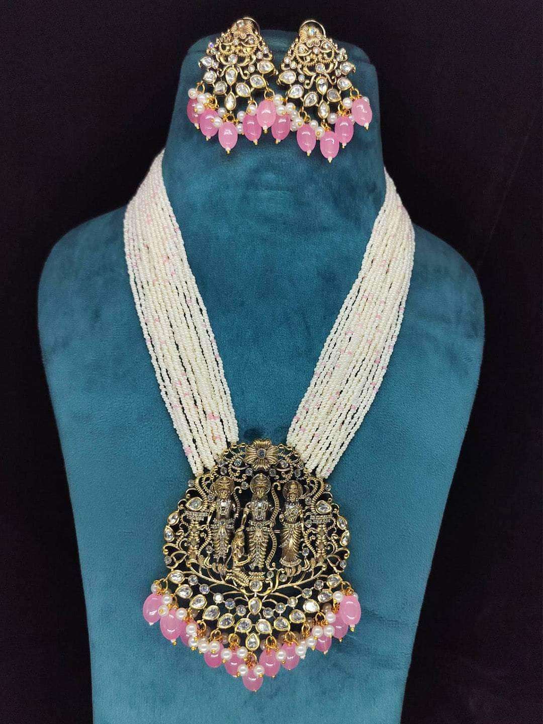 Ishhaara Victorian Style Long Temple Pendant Necklace Set