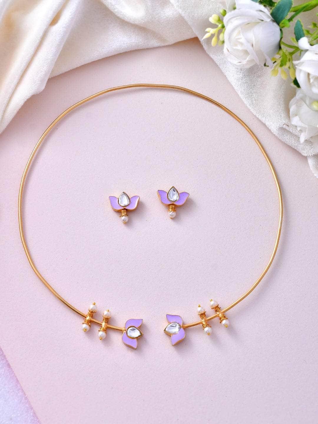 Ishhaara Lotus Motif open type necklace - Purple