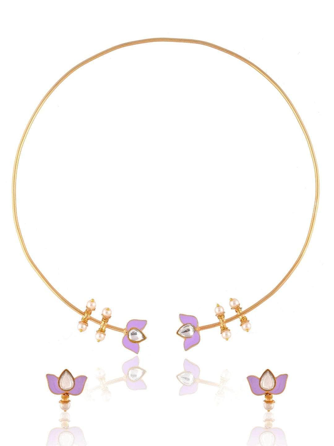 Ishhaara Lotus Motif open type necklace - Purple