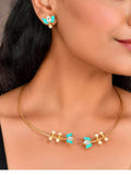 Ishhaara Lotus Motif Open Type Necklace Sky Blue
