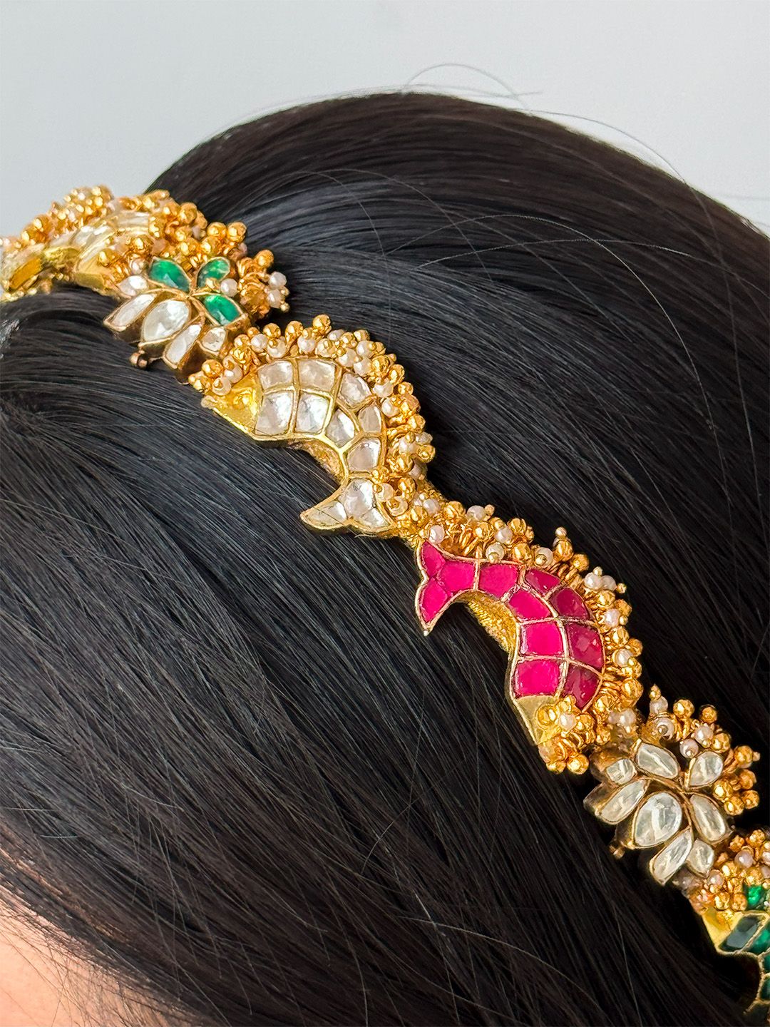 Ishhaara Lotus Shaped Polki Kundan Meenakari Hair Band
