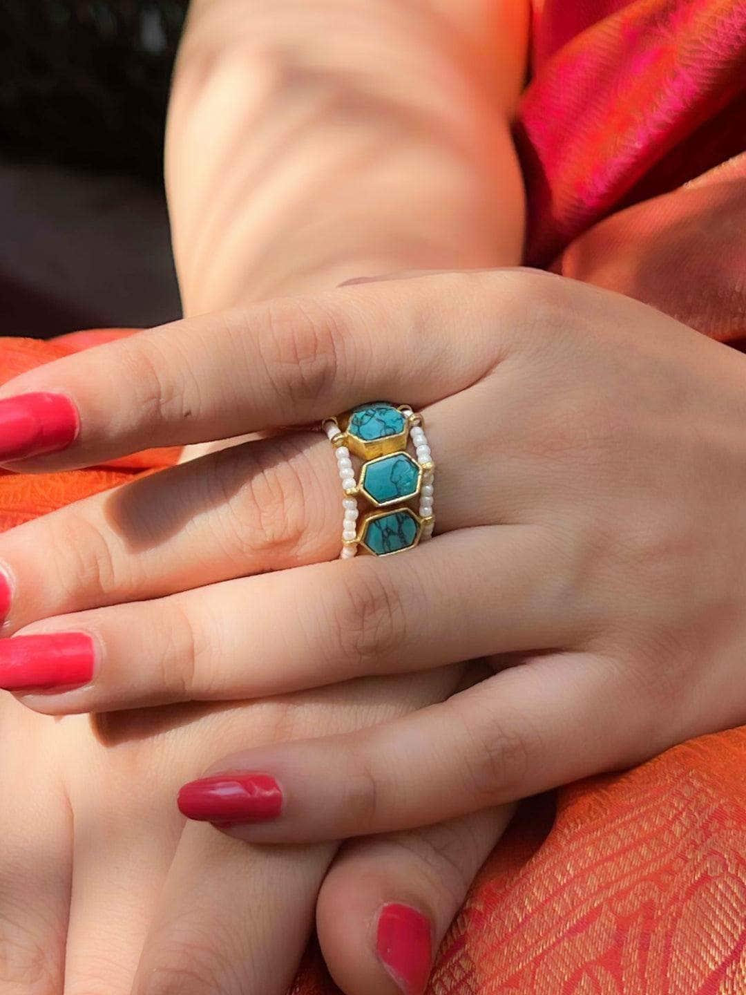 Ishhaara Madhuri Dixit In Classic Polki Stone Ring Light Blue