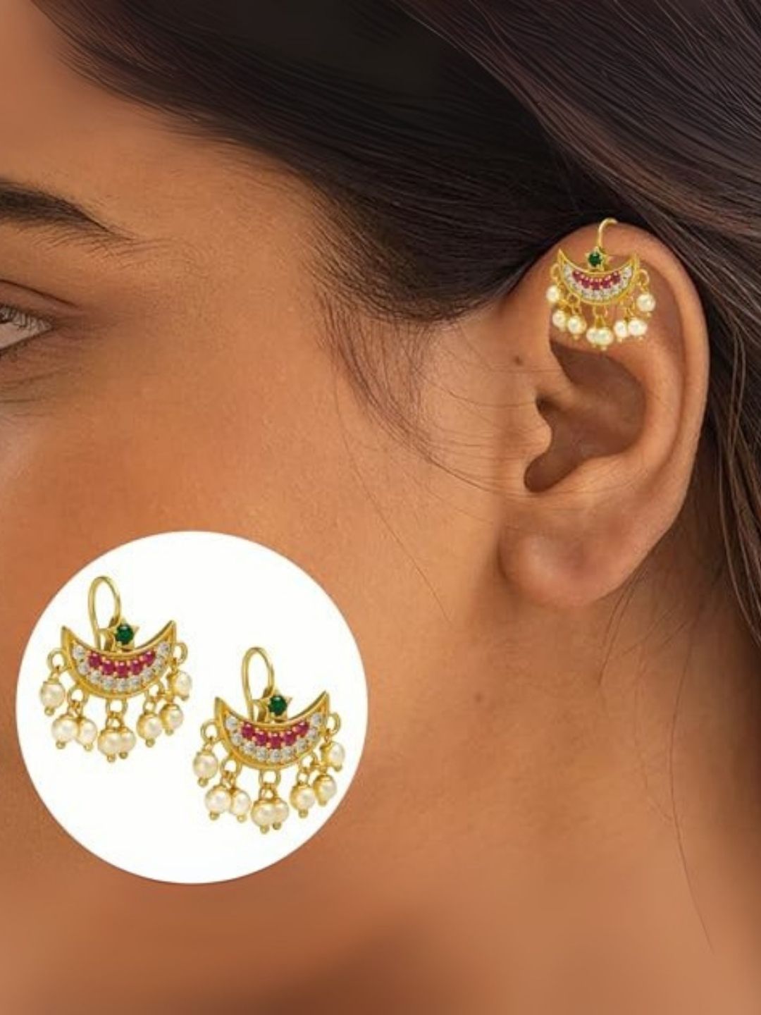 Maharashtrian Traditional Press Bugadi Clip On Earrings - Main Image