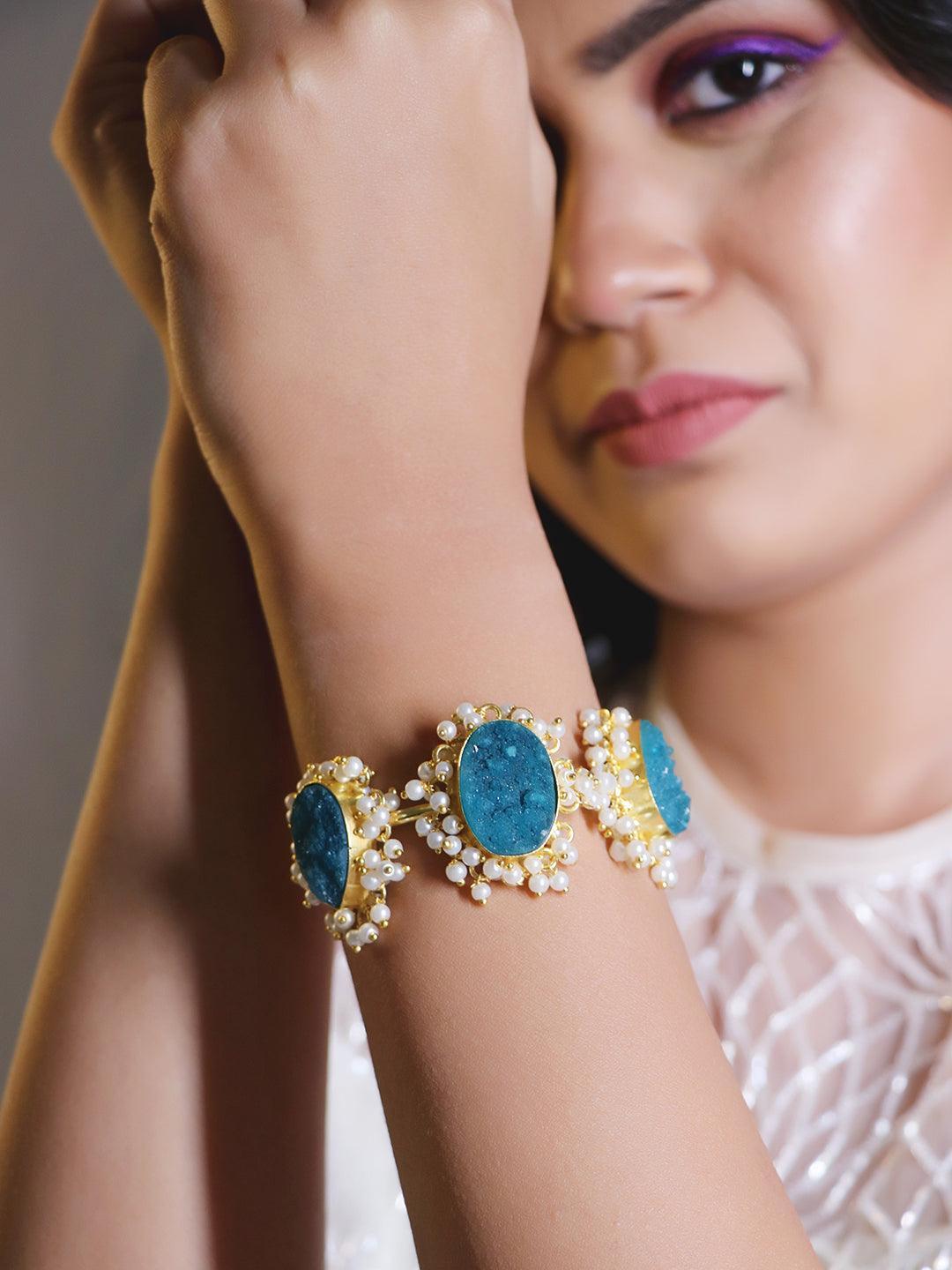 Ishhaara Malachite Hand Cuff Aqua Blue