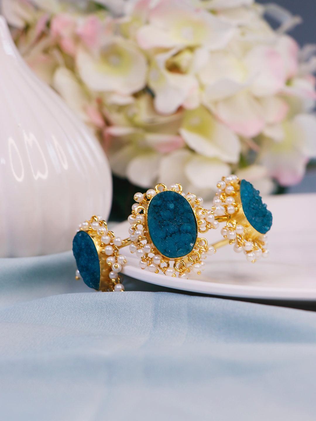 Ishhaara Malachite Hand Cuff Aqua Blue