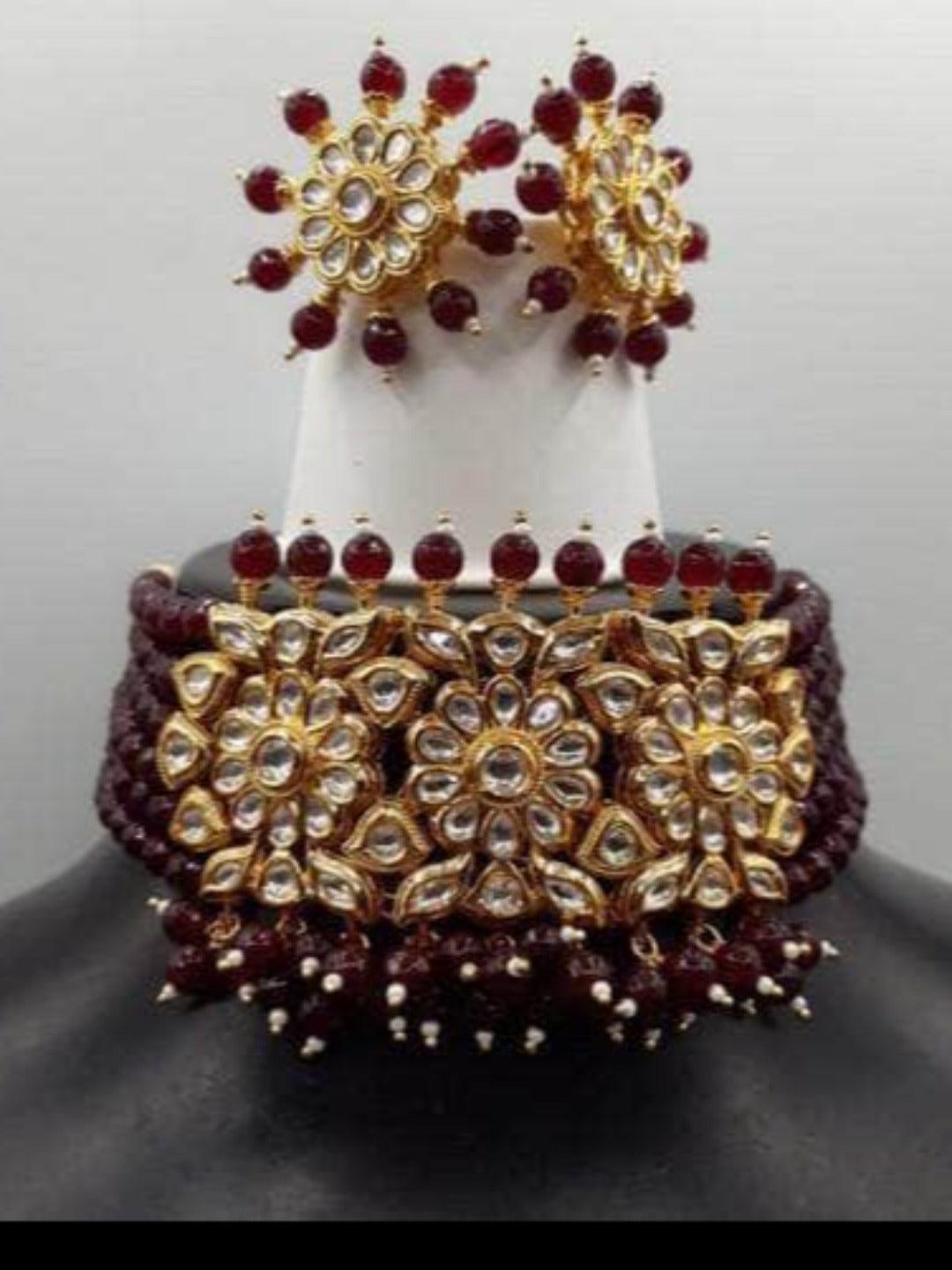 Ishhaara 3 Flower Motif Choker Onex Choker Necklace Set