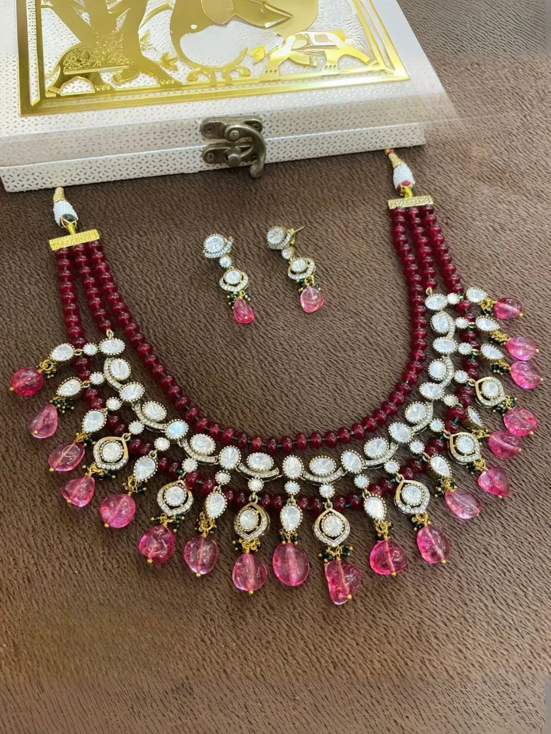 Ishhaara Maroon Elegant Kundan Studded Layered Choker Necklace