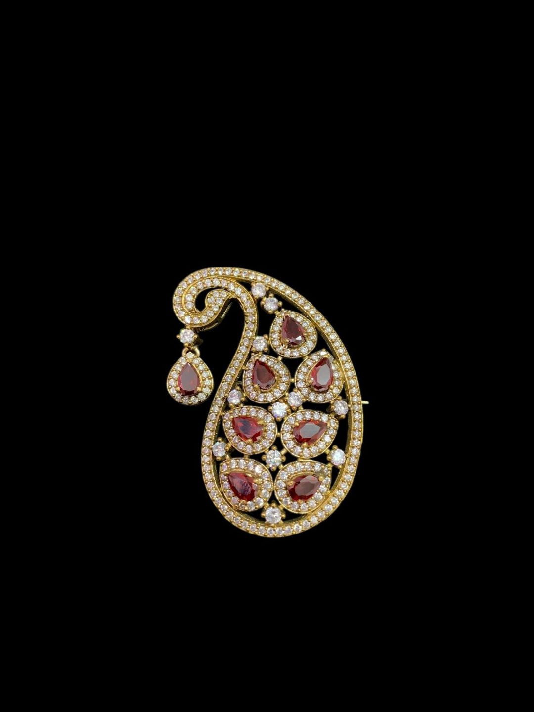 Ishhaara Maroon Mango Shaped Groom Brooch