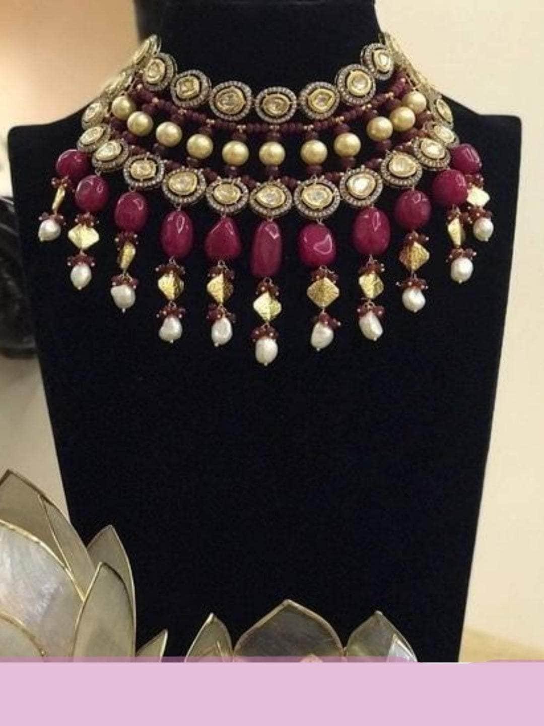 Ishhaara Multi Layered Kundan Moti Stone Necklace