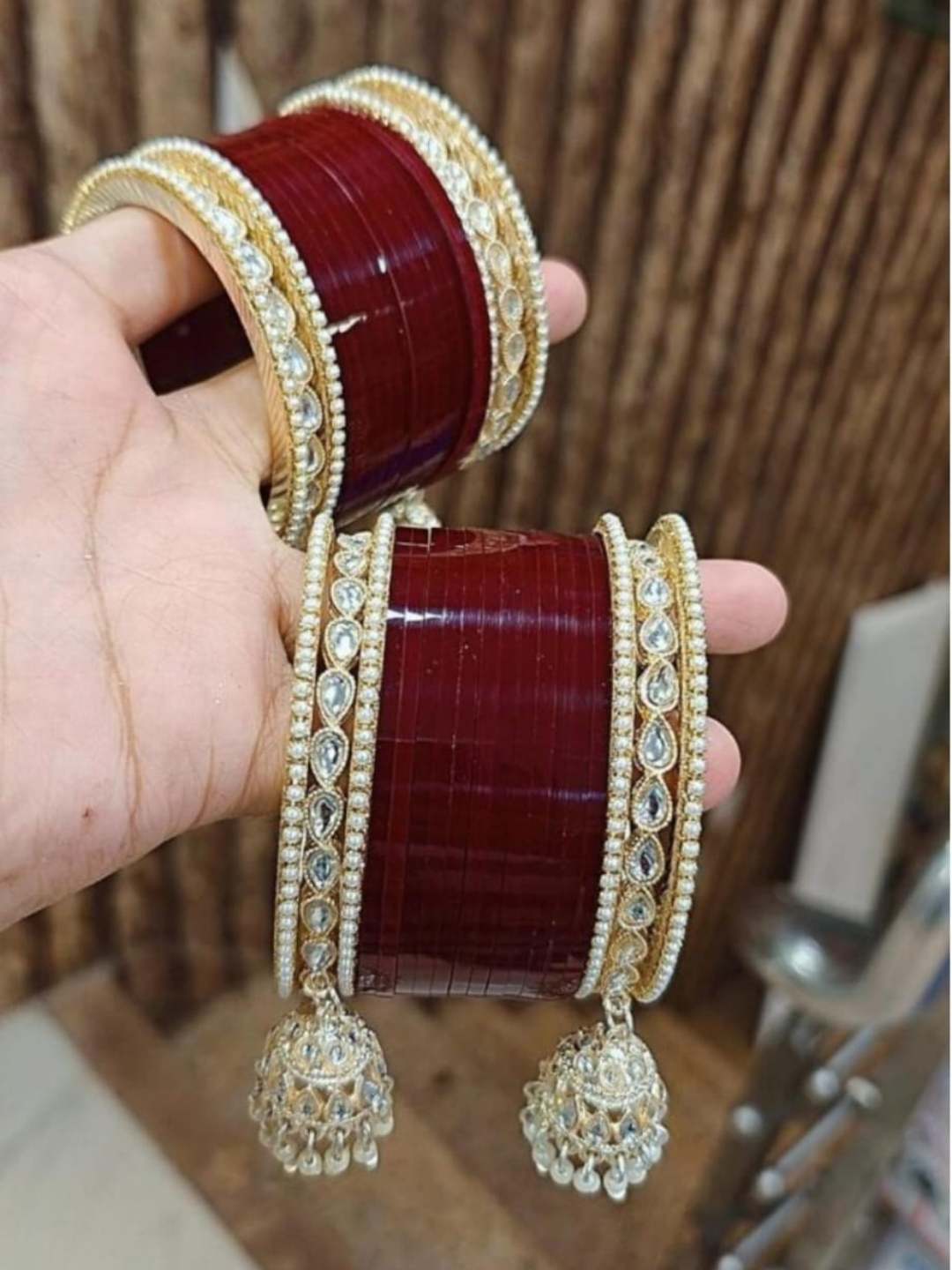 Bridal Hand Bangle Withjhumjas Short Chooda With Jhumka Bangles
