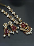 Ishhaara Maroon Victoriam Diamond Studded Long Necklace