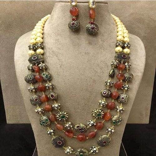 Ishhaara Stone Gunmetal Beads Necklace