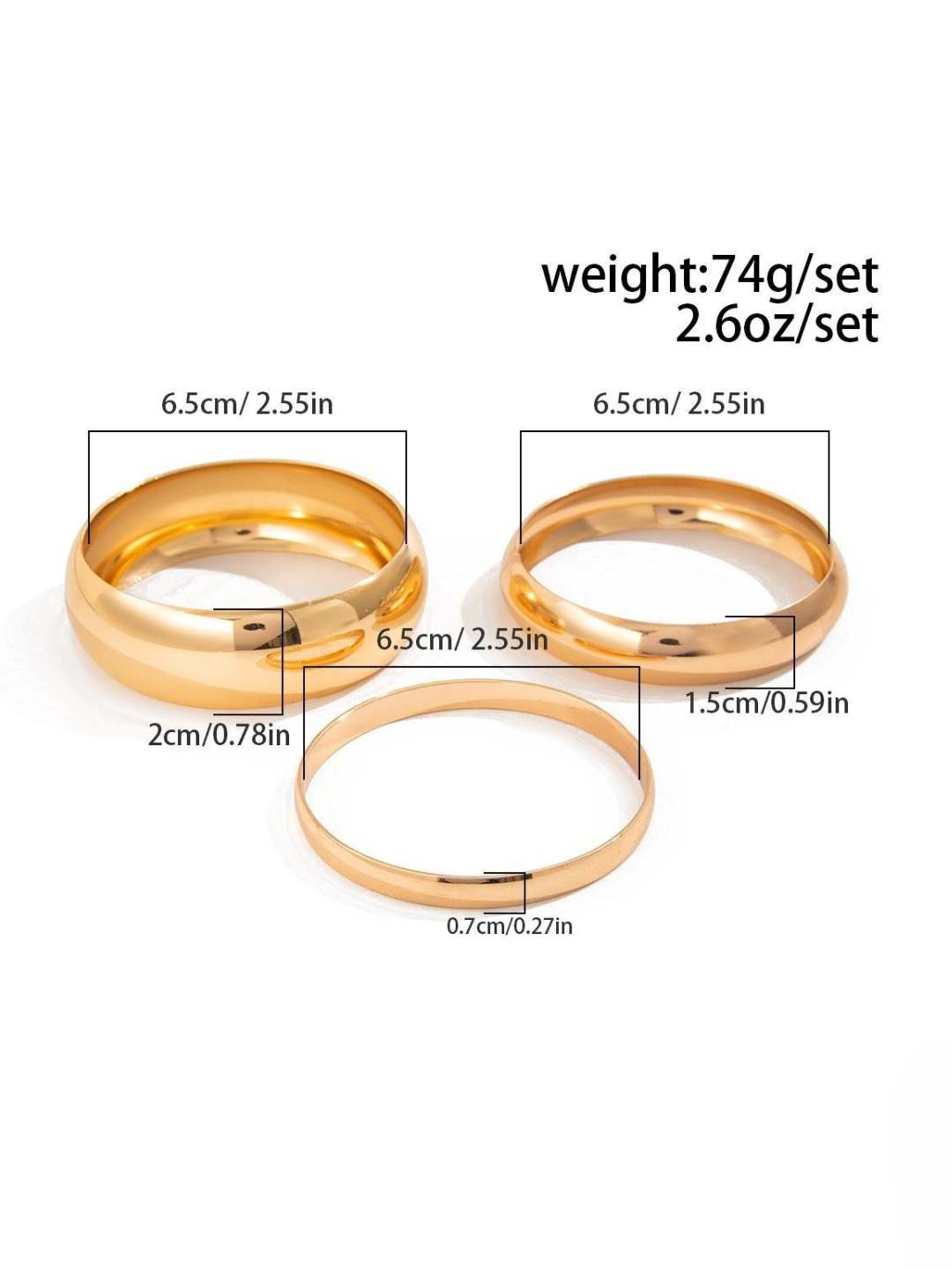 Ishhaara Minimalist 3Pcs Glossy Bangle Bracelet Set