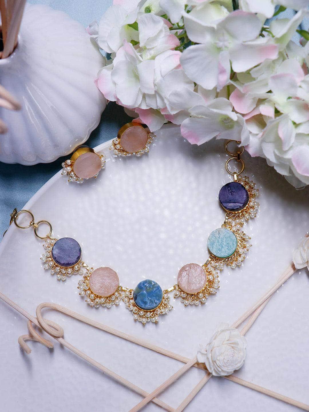 Ishhaara Multi Color Druze Necklace Set Multi Color