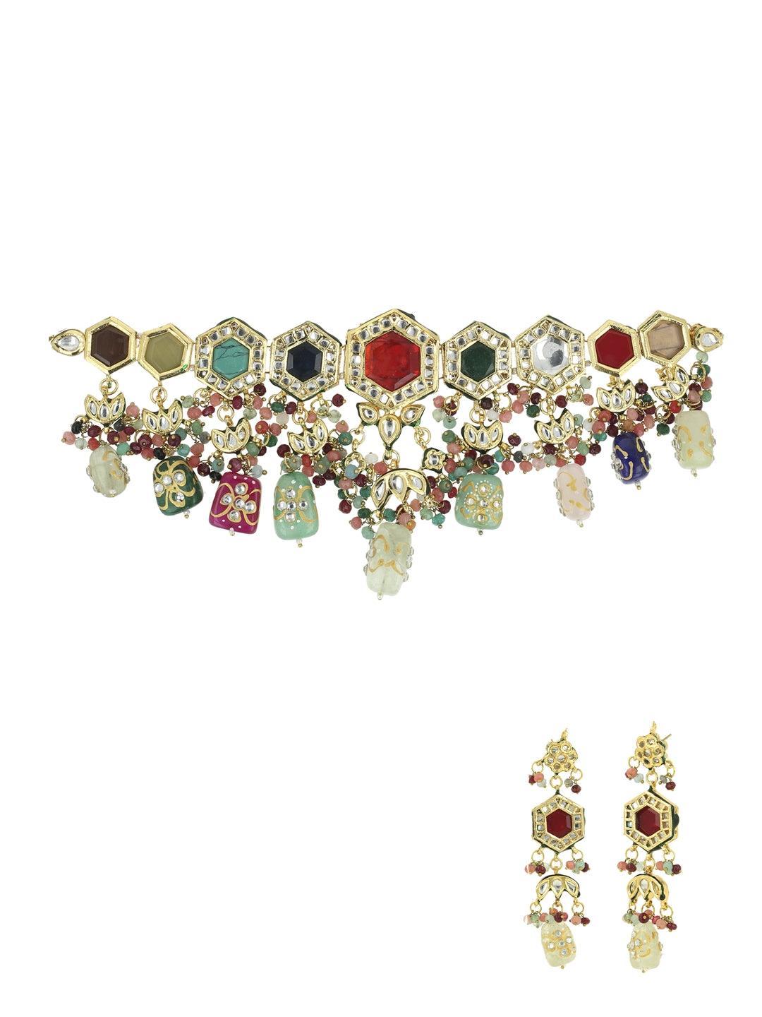 Ishhaara Multi Color Navratna Stone Choker Set