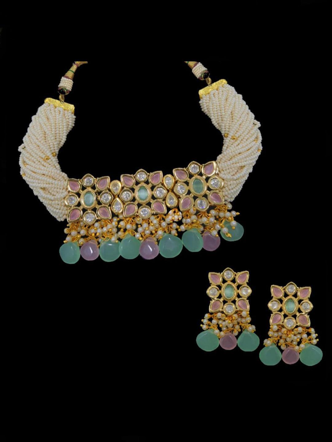 Ishhaara Crystal Faux Pearl Choker Necklace Set